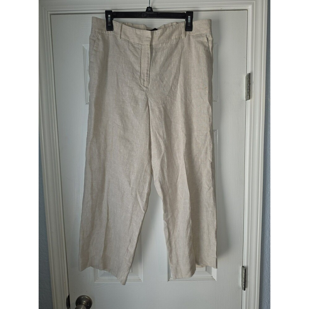 Talbots Pants Womens 12 Beige Linen Wide Leg Crop Nautical Beach Coastal